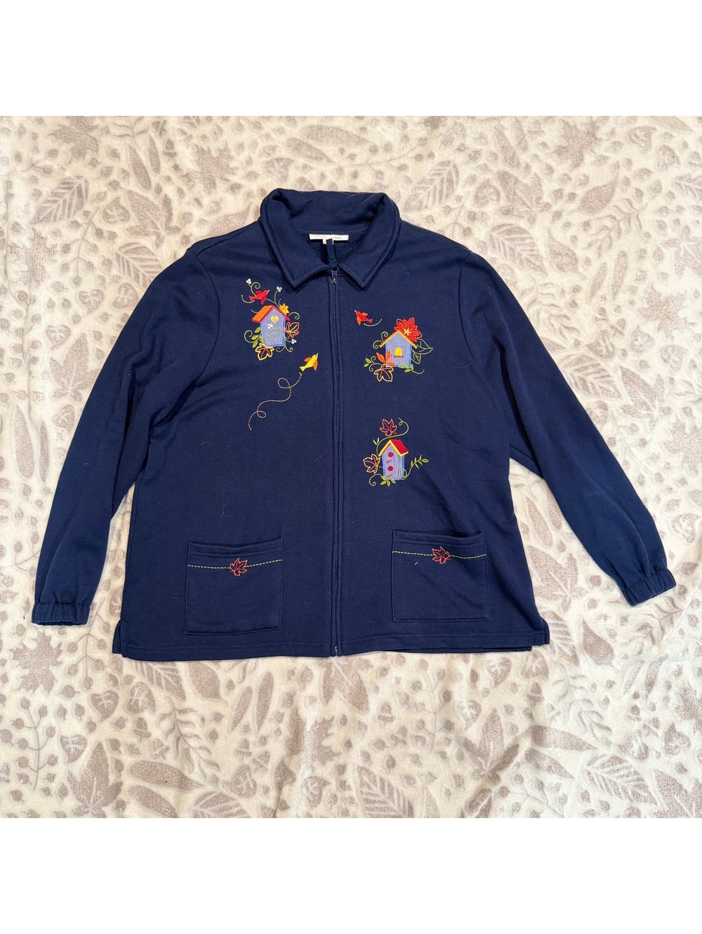 Cottagecore Embroidered Birdhouse Zip Jacket Whimsigoth Grandmacore XL